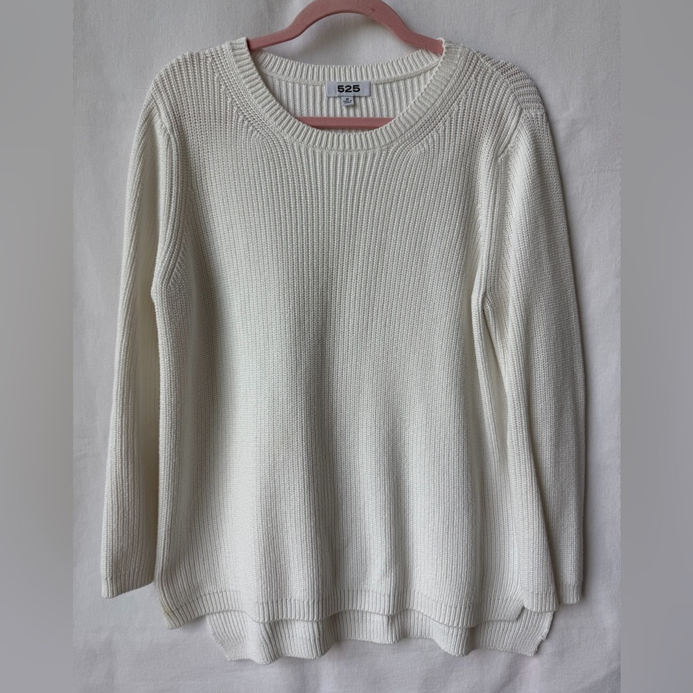 525 American White Emma Shaker Sweater Size Medium - Picture 3 of 6